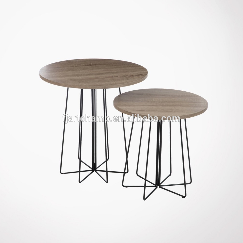 Modern Design Set 2 Veneer Mdf Board, Round Shape Tea Table Design