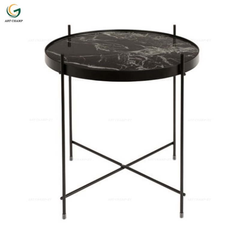 Modern Design Round Black Glass Center, Round Black Metal Coffee Table Glass Top